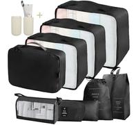 ZenDen Packing Cubes for Suitcase, 10PCS Travel Luggage Packing Organizers for Backpack, Waterproof Travel Essentials Bag, Travel Accessories, Black
