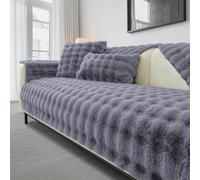 ZenDen Thick Rabbit Plush Sofa Cover 1 2 3 Seater Couch Covers, Fluffy Faux Fur Corner Non-Slip Sofa Cushion Cover L Shape Furniture Protector for Living Room (Dark Gray, 90x180cm)