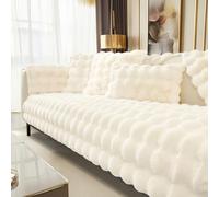 ZenDen Thick Rabbit Plush Sofa Cover 1 2 3 Seater Couch Covers, Fluffy Faux Fur Corner Non-Slip Sofa Cushion Cover L Shape Furniture Protector for Living Room (Cream, 70x150cm)