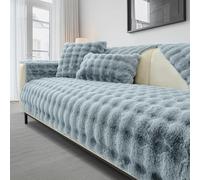ZenDen Thick Rabbit Plush Sofa Cover 1 2 3 Seater Couch Covers, Fluffy Faux Fur Corner Non-Slip Sofa Cushion Cover L Shape Furniture Protector for Living Room (Gray, 70x150cm)