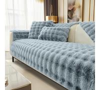 ZenDen Thick Rabbit Plush Sofa Cover 1 2 3 Seater Couch Covers, Fluffy Faux Fur Corner Non-Slip Sofa Cushion Cover L Shape Furniture Protector for Living Room (Gray, 90x90cm)