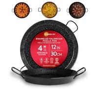 ZENDEU Paella Pan from Spain - Authentic Enameled Carbon Steel Paella Pan, Large 12 inch (30 cm) | Traditional Paellera Made in Spain - Durable Enameled Paella Pans for 4 Servings