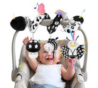 Zendstanding Spiral Car Seat Toys for Babies, 0-6 Months Stroller Pram Activity Hanging Toys High Contrast Black and White Sensory Toy, Newborn Soft Plush Travel Toy for Boys Girls