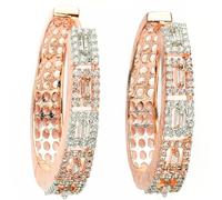 Zeneme 18 K Rose Gold Plated Rose Gold Toned American Diamond Studded Luxury Hoop Earring For Women & Gifts For Girls | Stylish Hoop Earrings for Women in Floral Design | Modern Indian Jewellery, One