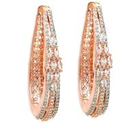 Zeneme 18 K Rose Gold Plated Rose Gold Toned American Diamond Studded Luxury Hoop Earring For Women & Gifts For Girls | Stylish Hoop Earrings for Women in Floral Design | Modern Indian Jewellery, One