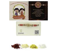 ZENEME BIG BRO Red & White Beads Stringed in Thread Rakhi for Bhai with Roli Chawal and Raksha Bandhan Greeting Card for Bhai/Bhaiya