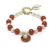 ZENEME Gold Plated Enamelled Oyster Hanging Traditional Pearl Studded and Beaded Lumba Rakhi/Bracelet Rakhi for Bhabhi with Roli Chawal and Raksha Bandhan Greeting Card, Free Size, Gemstone, Beads