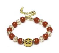 ZENEME Rakhi for Kids Gold-Plated Pearl SMILEY Bracelet Rakhi with Roli Chawal and Raksha Bandhan Greeting Card for Kids, Free Size, Gemstone, Beads