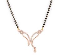 ZENEME Rose Gold Amerian Diamonds & Artificial Beads Embellished Mangalsutra For Women, One Size, Brass, Cubic Zirconia