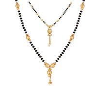 ZENEME Women's Pride Designer Gold-Plated Two Mangalsutra Pendant with Chain for Women, Free Size, Gold, American Diamond, Cubic Zirconia, Diamond, Emerald, Ruby, Sapphire