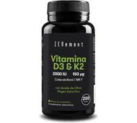 Vitamin D3 + K2, 2000 IU & 150µ MK-7, 200 Softgels | with Organic Extra Virgin Olive Oil | Bones, Muscles & Immune System | 100% Natural Ingredients, No Additives | Zenement