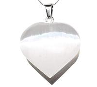 Zenergy Gems Charged Natural Himalayan Gemstone Crystal Puffy Heart Pendant Necklace + 20" Silver Chain + Selenite Charging Heart [Included]