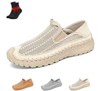Zenfaze Orthopedic Shoes for Men, Men's Casual Breathable Hollow Mesh Loafers, Outdoor Lightweight Soft Shoes(Khaki,8 UK)