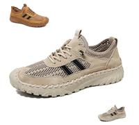 Zenfaze Orthopedic Shoes for Men,Men's Slip-On Orthopedic Leather Hiking Shoes,Solid Arch Support Breathable Hollow Mesh (Khaki,4)