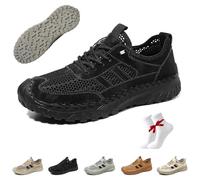Zenfaze Orthopedic Shoes for Men, Zenfaze Slip on Orthopedic Hiking Shoes with Arch Support, Elastic Laces Light Breathable Non-Slip Mesh Sneakers for Hiking,Sports,Driving(Black,9 UK)