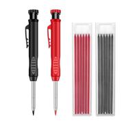 Zenfony 2Pcs Mechanical Carpenter Pencil with 14 Refills 2 Colours, 45mm Long Nose Tip Solid Metal Pencil, Built-In Sharpener, Work Pencils for Woodworking, Construction, Architects
