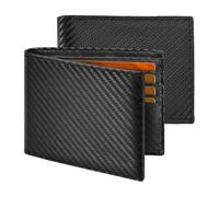 Zenfony 2Pcs Wallets Slim Carbon Fiber Leather, Minimalist Wallets for Men, Bi-Fold Card Wallet for Men and Women, Coin Pocket, Card Wallet with Calling Cards and ID Cards Window
