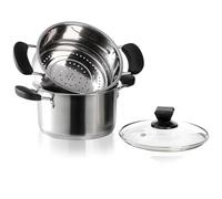 ZENFUN 1.6 Quart Stainless Steel Steamer Cooking with Glass Lid, 18CM Mini Steaming Pot Steamer Pan with Handle, Metal Cooking Steamers for Vegetable, Stews, Pasta, Sauce, Individual-use
