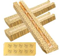 ZENFUN 100 Pack Baguette Bags, Fresh Bread Loaf Packing Bags, 23"x4"x1.6" Long Breads Kraft Paper Bakery Storage Bag with Clear Front Window and 100 Pcs Seal Sticker for Cafe, Restaurant