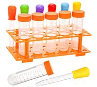 ZENFUN 12 Pieces Jumbo Test Tubes with Stand, Plastic Test Tubes for Primary Science, 5 Pieces Jumbo Test Tubes, 6 Pieces Liquid Droppers Silicone and 1 Piece Storage Stand, Multi-Color