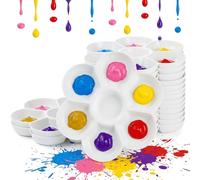 ZENFUN 15 Pcs Paint Mixing Palette Tray, Plastic Paint Palette Tray with 6 Well & 1 Central Reservoir, Mini Watercolor Painting Palettes for Artists, Students, DIY Art Painting, White, 17CM