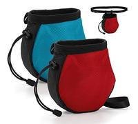 ZENFUN 2 Pack Climbing Chalk Bags, Bouldering Chalk Bag with Adjustable Belt and Zippered Pockets, Drawstring Rock Climbing Bag Bucket for Climbing, Weightlifting and Gymnastic(Red, Blue)