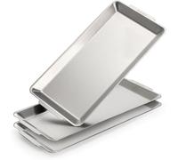 ZENFUN 3 Pack 304 Stainless Steel Serving Platters, 12.6" x 6.3" Silver Rectangular Trays Metal Dinner Plates Decorative Organizer Trays for Serving Food, Party, Organize Supplies