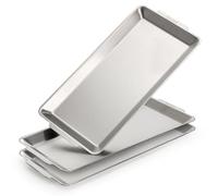 ZENFUN 3 Pack 304 Stainless Steel Serving Platters, 12.6" x 6.3" Silver Rectangular Trays Metal Dinner Plates Decorative Organizer Trays for Serving Food, Party, Organize Supplies
