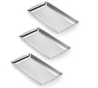 ZENFUN 3 Packs 304 Stainless Steel Serving Platters, 32x16CM Rectangle Metal Dinner Plates with Handles, Decorative Organizer Trays for BBQ, Dining, Party, Buffet, Appetizer Serving