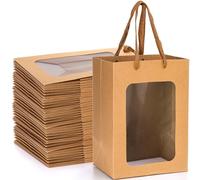 ZENFUN 30 Packs Brown Gift Bags with Handles Valentine's, Kraft Shopping Bags with Transparent Window, 18X13X25CM Paper Gift Bags for for Thanksgiving Christmas Birthday Wedding