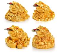 ZENFUN 4 Pack Money Frog & Lucky Coin, Fortune Toad Statue Lucky Charm Wealth Frog for Home Office Decoration Good Lucky Gifts, Gold
