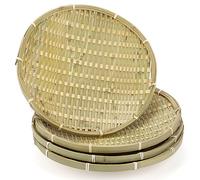 ZENFUN 4 Packs Bamboo Basket Tray, 30CM Round Hand Weave Bread Baskets for Serving, Woven Fruit Basket, Rattan Wicker Serving Basket for Garden, Daily Dinning, Kitchen Organization, Stackable
