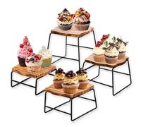 ZENFUN 4 Piece Wood Buffet Risers, Dessert Table Risers Food Display Riser, Pizza Pan Riser, Cupcake Stand & Wood Display Risers, Nesting Food Platter and Plate Holder