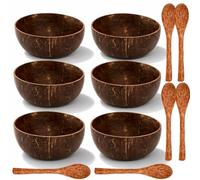 ZENFUN 6 Pack Coconut Bowls with 4 Wooden Spoon, 15.5Oz/450ML Polished Coconut Bowls, Natural Coconut Shell Bowls Set for Vegan Organic Salad, Smoothie or Buddha Bowls, Kitchen Storage