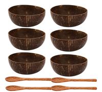 ZENFUN 6 Pack Coconut Bowls with 4 Wooden Spoon, 15.5Oz/450ML Polished Coconut Bowls, Natural Coconut Shell Bowls Set for Vegan Organic Salad, Smoothie or Buddha Bowls, Kitchen Storage