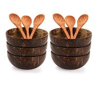 ZENFUN 6 Pack Coconut Bowls with 6 Wooden Spoon, 15.5Oz/450ML Polished Coconut Bowls, Natural Coconut Shell Bowls Set for Vegan Organic Salad, Smoothie or Buddha Bowls, Kitchen Storage