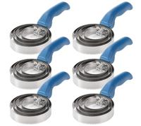 ZENFUN 6 Pcs Reversible Curry Combs, 4 Rings Stainless Steel Horse Curry Combs with Blue Rubber Grip, Double Sided Curry Brush, Horse Shedding Tool for Sheep, Cattle