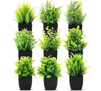 ZENFUN 9 Pcs Mini Artificial Potted Plants, Plastic Artificial Eucalyptus Plants Small Greenery Plant in Black Pot, Fake Plants Decor for Home Bathroom, Office Table Decor, Farmhouse