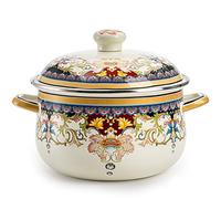 ZENFUN Kitchen Enamel Stockpot with Lid, 3.5 Quart Retro Flower Stew Bean Cooking Pot, Vintage Thicken Soup Pot with Handles, Nonstick, Safe for Induction Cookers, Gas Stove