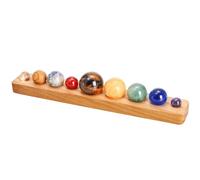 ZENFUN Nine Planets in Solar System with Wooden Stand, Natural Gemstones Sphere Solar System Model Kit, Planet Marbles, Space Themed Bedroom Decor, Best Birthday Science Astronomy Gifts