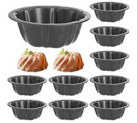 ZENFUN Set of 10 Mini Fluted Tube Pan, 4Inch/10CM Carbon Steel Fluted Cake Mold Cup with Flower Shape, Nonstick Cake Pan Mini Tube Oven Baking Mold for Cupcake, Bread, Bavarois, Brownie, Grey