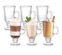 ZENFUN Set of 6 Irish Coffee Mugs, 8.5oz/240ml Glass Footed Espresso Cups with Handles, Clear Goblet Mugs Glasses for Coffee, Latte, Cappuccino, Smoothie, Hot&Cold Beverage