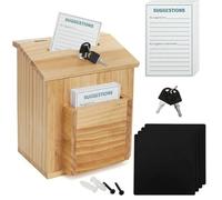ZENFUN Wooden Suggestion Box with 50 Free Suggestion Cards, Natural Pinewood Ballot Comment Container Donation Box with Locking Hinged Lid for Countertop or Wall Mounted, 8.6" x 6.8" x 10"