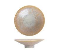 Zeng25liangOu-12 Fruit Dessert Presentation Ripple Pattern Pedestal Serving Bowl Ceramic Fruit Snack Bowl Decorative Tableware for Kitchen Dining Decorative Bowls(Yellow)