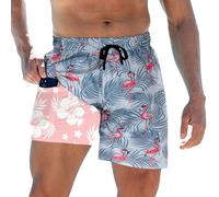 ZenGents Mens Swim Trunks with Compression Liner 5.5" Inseam Quick Dry Swimsuit Shorts S-XXL, Flamingo 01, L