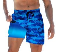 ZenGents Mens Swim Trunks with Compression Liner 5.5" Inseam Quick Dry Swimsuit Shorts S-XXL, Shark 01, X-Large