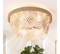 zenggp Boho Ceiling Fan, LED Wooden Beaded Ceiling Light With Remote Control, Flush Mount Bohemian Lamp Close To The Ceiling, Adjustable 6 Wind Speeds, For Bedroom Living Children's Room Nursery