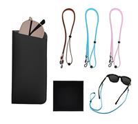 ZENGSING 3 pcs Unisex Glasses Straps Soft Leather Glasses Case with Cleaning Cloth Non-Slip Adjustable Spectacle Neck Cord Universal Eyeglass Chain Lanyard PU Sunglasses Pouch for Women Men (Set D)