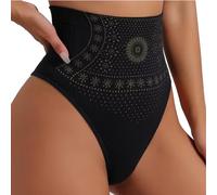 ZENGSING Gathering Thong Flat Tummy Gathering Panties Women High Waist Invisible Girdle Gathering Panties Shaper Body Shapewear Gainant, Black, S