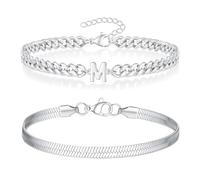 ZENGSING Men's Bracelet Stainless Steel Bracelets Curb Chain Bracelet Men's with Letters 2 Pieces Silver Men's Bracelets A-Z Bracelet Birthday Gifts for Men Dad Boyfriend Son Brother Husband, Große,